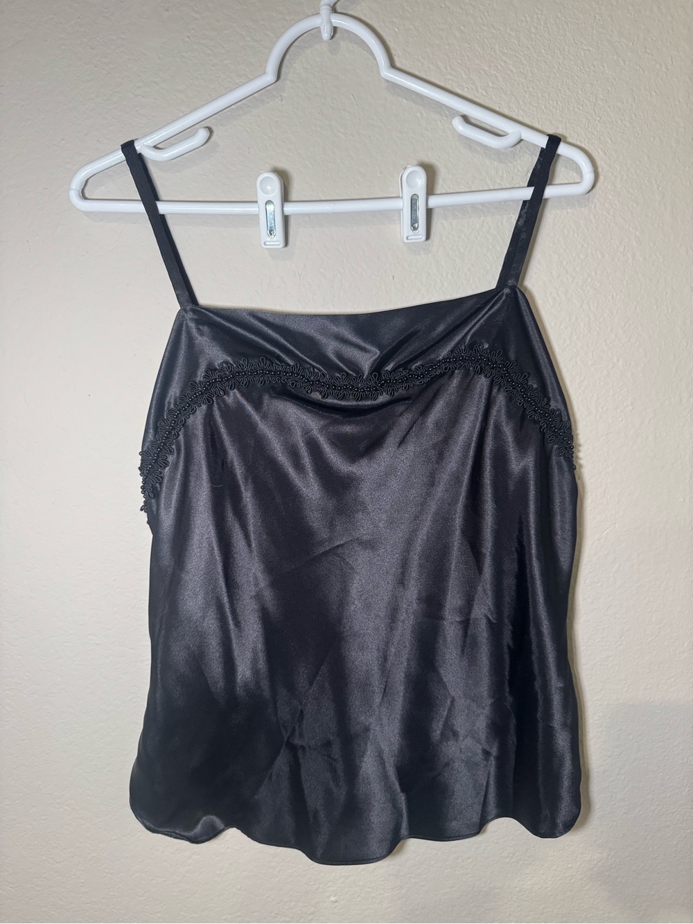 Vintage Satin Lace-Trim Black Cami